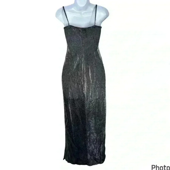 Vintage 90s Romantic Goth Metallic Semi Sheer Dress Size 3 - Picture 3 of 5